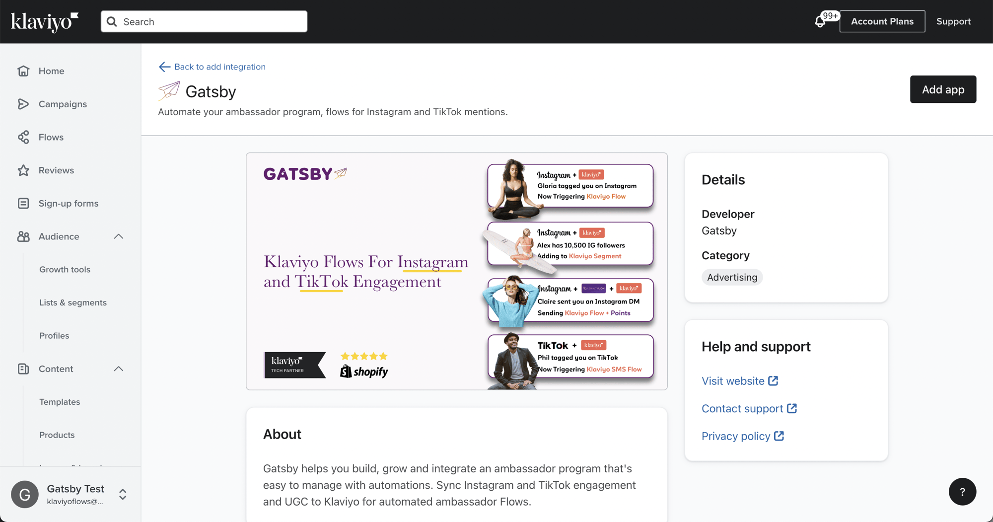 Gatsby App Listing Klaviyo