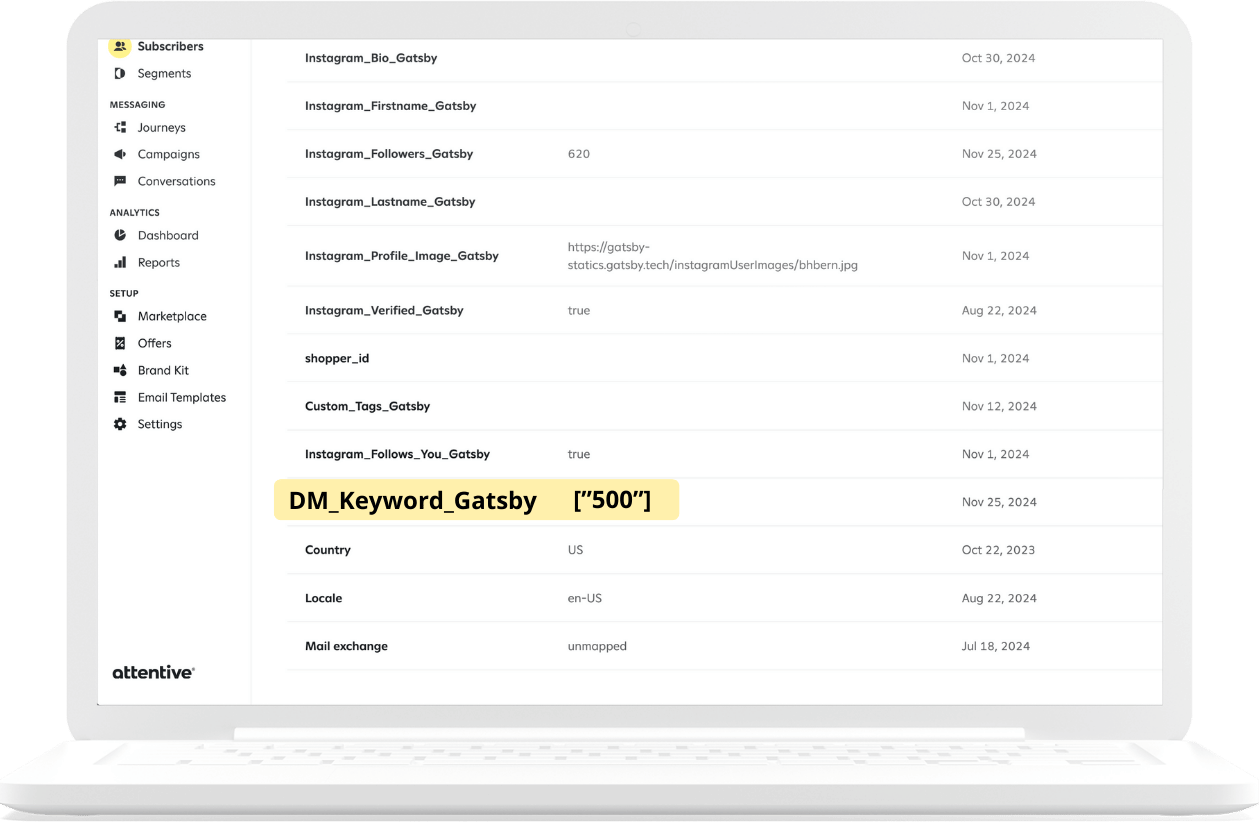 Gatsby Keyword in Attentive