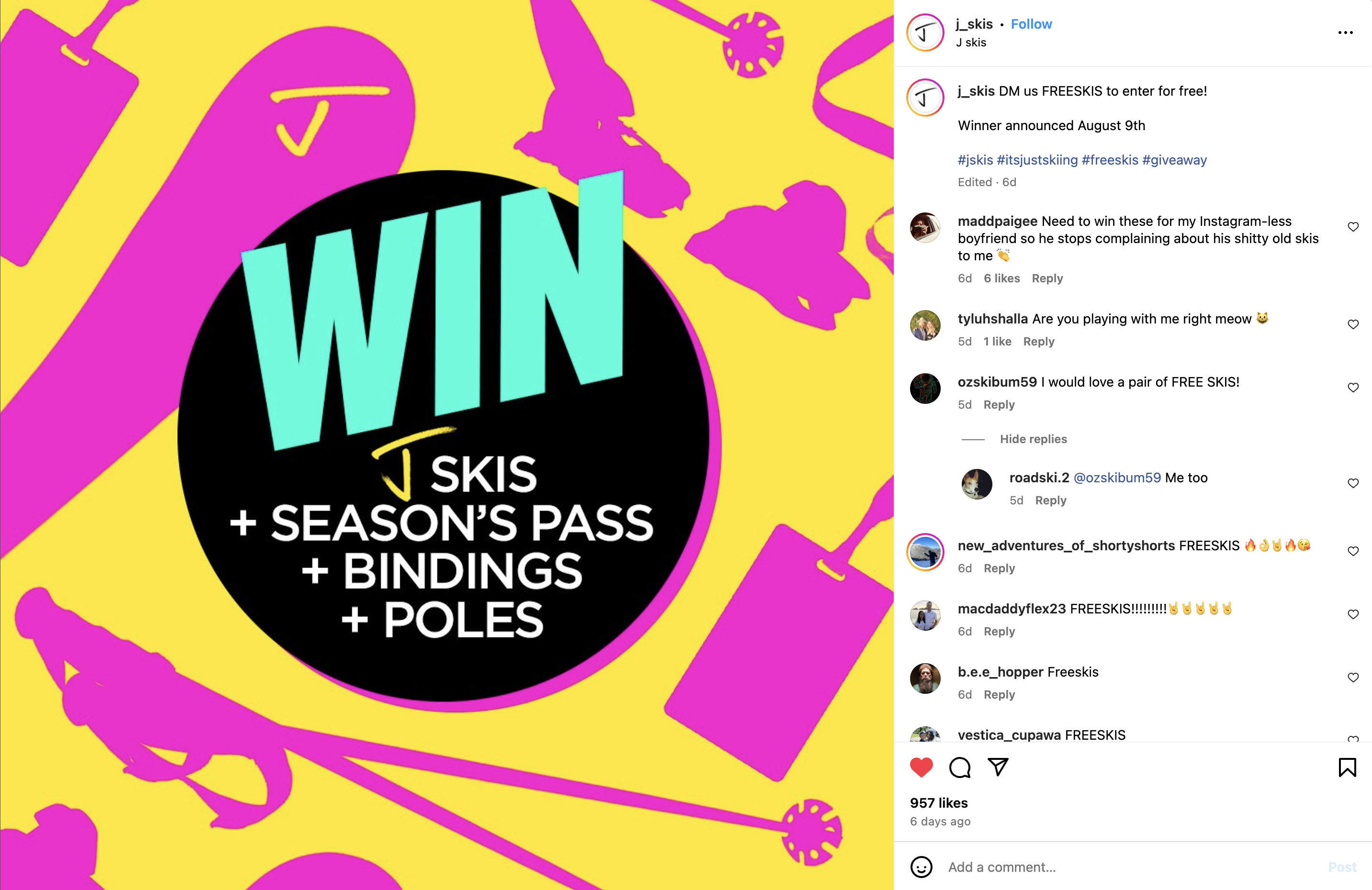 J Skis Instagram Post